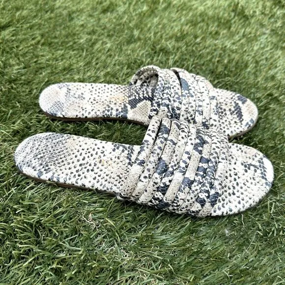 Tkees Caro Embossed Snakeskin Textured Low Profile Strappy Sandal Slides Size 10