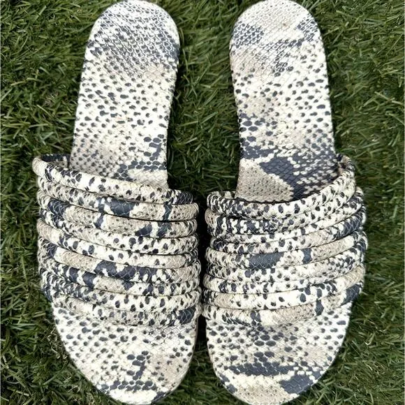 Tkees Caro Embossed Snakeskin Textured Low Profile Strappy Sandal Slides Size 10