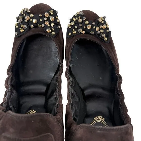 Tod's Brown‎ Suede Leather Sudded Bow Ballet Flats Women's Size EU 40 US 9