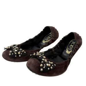Tod's Brown‎ Suede Leather Sudded Bow Ballet Flats Women's Size EU 40 US 9
