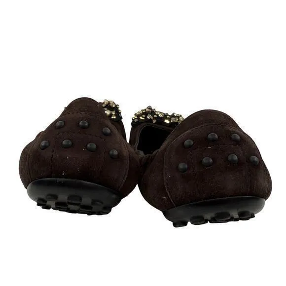 Tod's Brown‎ Suede Leather Sudded Bow Ballet Flats Women's Size EU 40 US 9