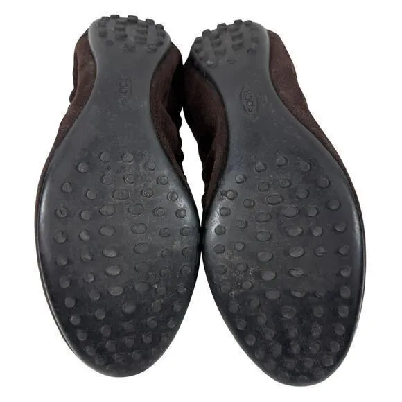 Tod's Brown‎ Suede Leather Sudded Bow Ballet Flats Women's Size EU 40 US 9