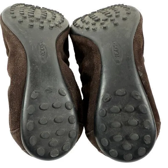 Tod's Brown‎ Suede Leather Sudded Bow Ballet Flats Women's Size EU 40 US 9