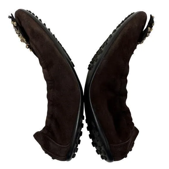 Tod's Brown‎ Suede Leather Sudded Bow Ballet Flats Women's Size EU 40 US 9