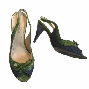 Tod's Fabric &amp; Leather Peep Toe Slingback Sandals