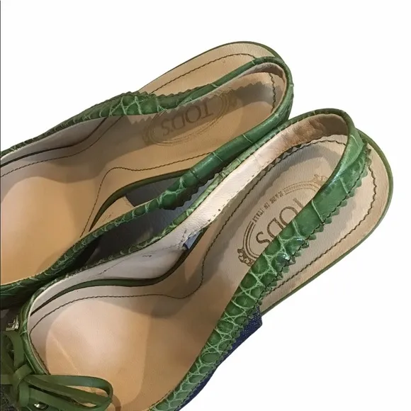 Tod's Fabric &amp; Leather Peep Toe Slingback Sandals