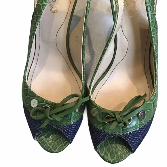 Tod's Fabric &amp; Leather Peep Toe Slingback Sandals