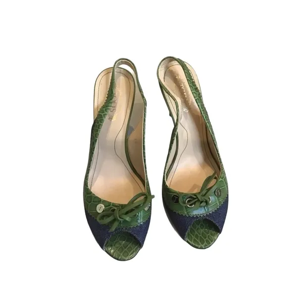 Tod's Fabric &amp; Leather Peep Toe Slingback Sandals