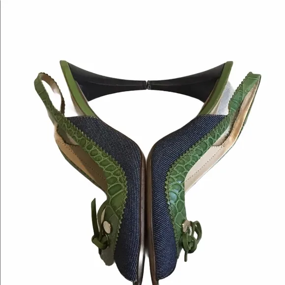 Tod's Fabric &amp; Leather Peep Toe Slingback Sandals