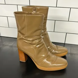 TOD’S Patent Leather Platform Boots Wooden Heel Zip Side Women’s Size 7