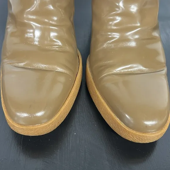 TOD’S Patent Leather Platform Boots Wooden Heel Zip Side Women’s Size 7