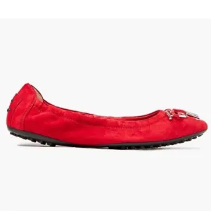 Tods Red Suede Dee Laccetto Ballet Flats