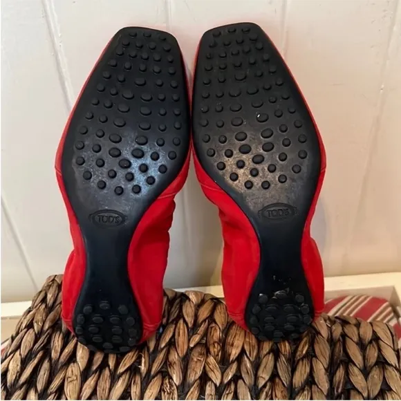 Tods Red Suede Dee Laccetto Ballet Flats