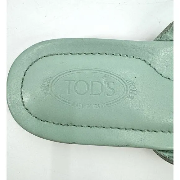 tods sandals Size 5.5 Shoes Metal Pretzel Suede Leather Flip Flop Thong Flats