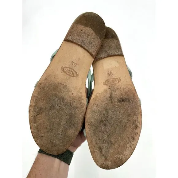 tods sandals Size 5.5 Shoes Metal Pretzel Suede Leather Flip Flop Thong Flats