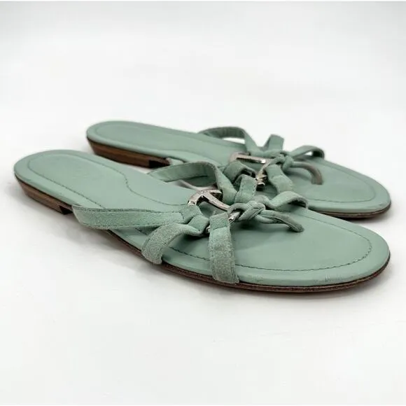 tods sandals Size 5.5 Shoes Metal Pretzel Suede Leather Flip Flop Thong Flats