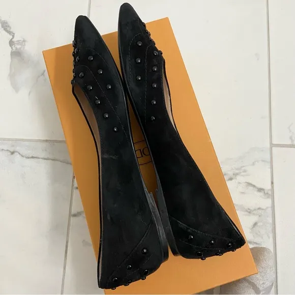 Tod’s Suede Studded Flats Gomma 22B Gommini Verniciati Black EUR 38.5 Women’s