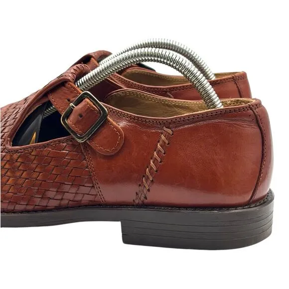 TOLO Italy Men’s Leather Woven Dress Shoes Artisan Buckle Strap Slip-On Loafers