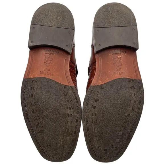 TOLO Italy Men’s Leather Woven Dress Shoes Artisan Buckle Strap Slip-On Loafers