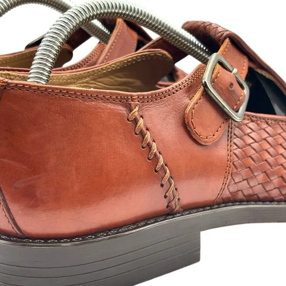 TOLO Italy Men’s Leather Woven Dress Shoes Artisan Buckle Strap Slip-On Loafers