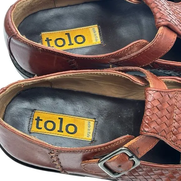 TOLO Italy Men’s Leather Woven Dress Shoes Artisan Buckle Strap Slip-On Loafers