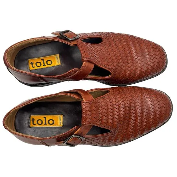 TOLO Italy Men’s Leather Woven Dress Shoes Artisan Buckle Strap Slip-On Loafers