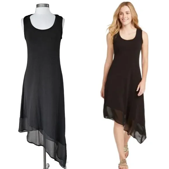 Tommy Bahama Black Chiffon Hem Jersey Maxi Dress Small Sleeveless Asymmetrical