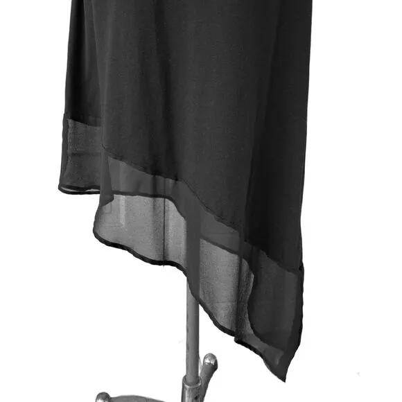 Tommy Bahama Black Chiffon Hem Jersey Maxi Dress Small Sleeveless Asymmetrical