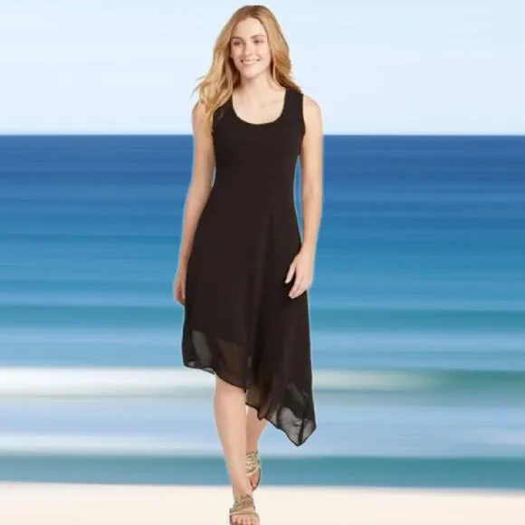 Tommy Bahama Black Chiffon Hem Jersey Maxi Dress Small Sleeveless Asymmetrical