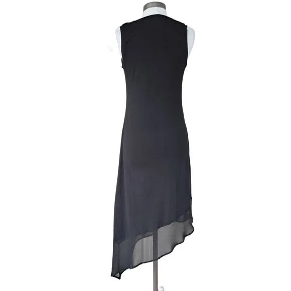 Tommy Bahama Black Chiffon Hem Jersey Maxi Dress Small Sleeveless Asymmetrical