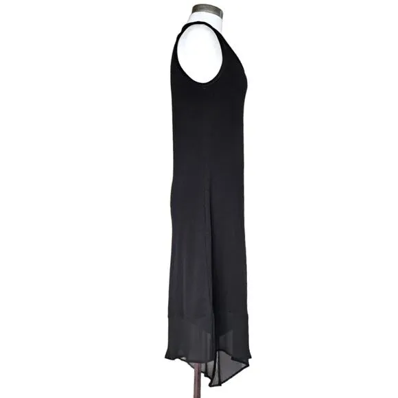 Tommy Bahama Black Chiffon Hem Jersey Maxi Dress Small Sleeveless Asymmetrical