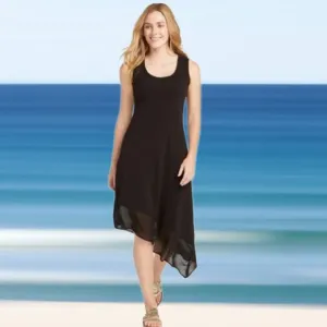 Tommy Bahama Black Chiffon Hem Jersey Maxi Dress Small Sleeveless Asymmetrical