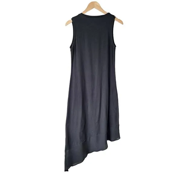 Tommy Bahama Black Chiffon Hem Jersey Maxi Dress Small Sleeveless Asymmetrical
