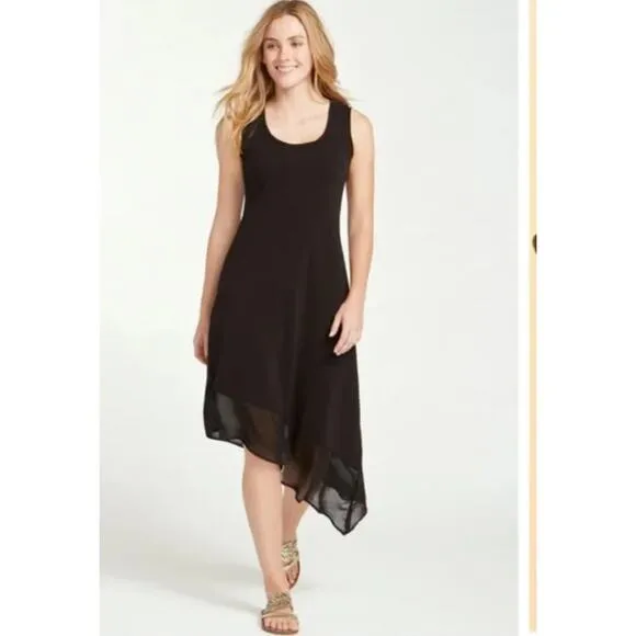 Tommy Bahama Black Chiffon Hem Jersey Maxi Dress Small Sleeveless Asymmetrical