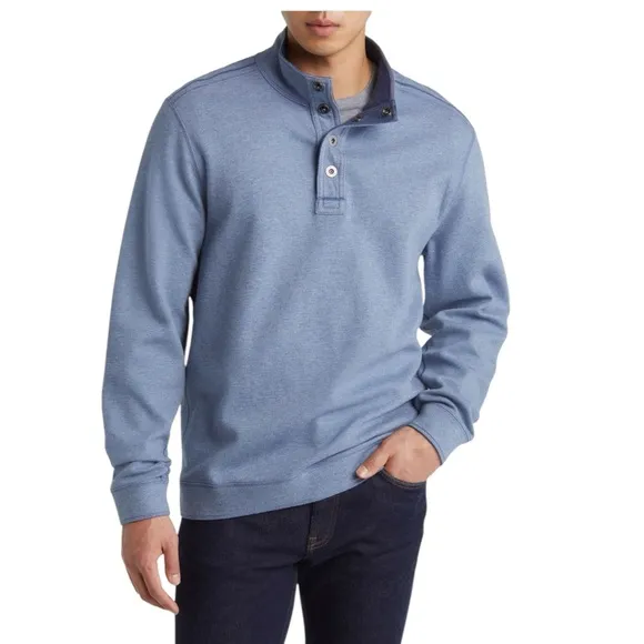 TOMMY BAHAMA  Flipfield Snap Mock Reversible Pullover | Blue | See Measurements