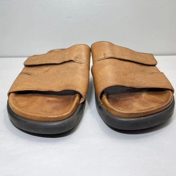 Tommy Bahama Men Cape Point Sandals Slides Brown Leather Made In Italy Size 10 M