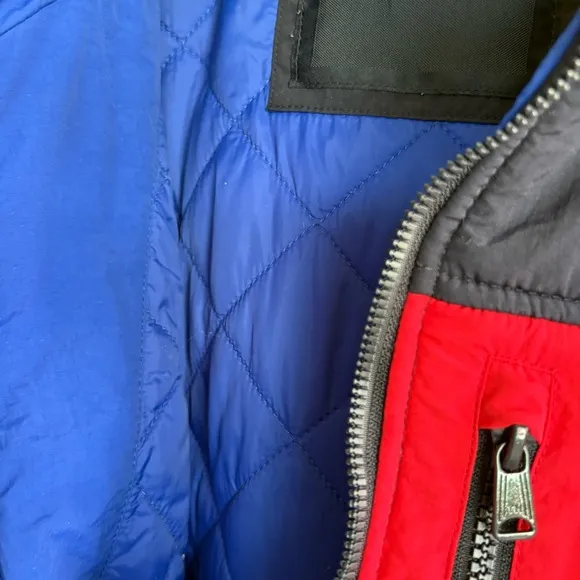 TOMMY HILFIGER Color Blocked Sherpa Coat | Cream • Navy• Red | Size Small