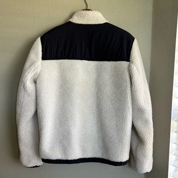 TOMMY HILFIGER Color Blocked Sherpa Coat | Cream • Navy• Red | Size Small