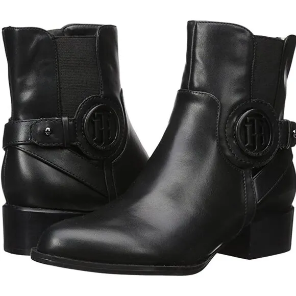 Tommy Hilfiger Mavrick Block Heel Ankle Booties Black Size 6 New