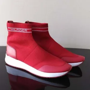 TOMMY HILFIGER Reco Women Sz 6, 7, 8, 8.5, 10 Red High-Top Slip-On Sock Sneaker