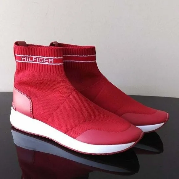 TOMMY HILFIGER Reco Women Sz 6, 7, 8, 8.5, 10 Red High-Top Slip-On Sock Sneaker
