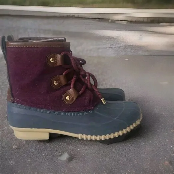 Tommy Hilfiger Women's Reanna Lace Up Side Zip Burgundy Duck Boots Size 6
