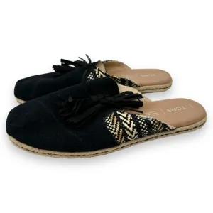 TOMS Black Nova Espadrille Black Suede Aztec Mule Flats 9.5