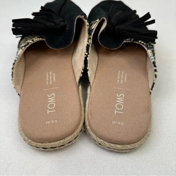 TOMS Black Nova Espadrille Black Suede Aztec Mule Flats 9.5