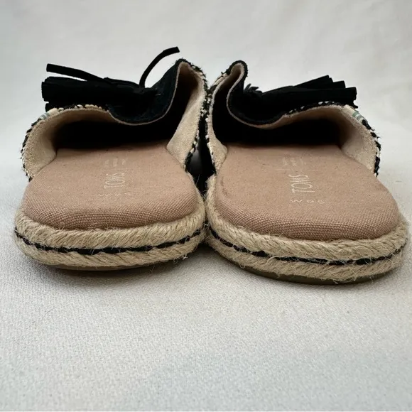 TOMS Black Nova Espadrille Black Suede Aztec Mule Flats 9.5