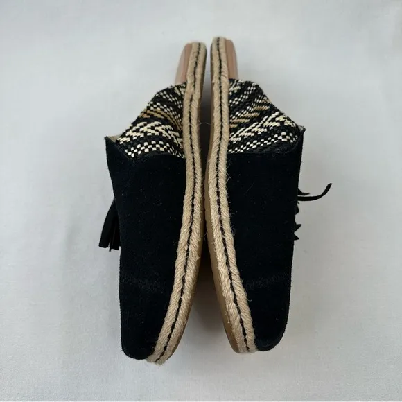 TOMS Black Nova Espadrille Black Suede Aztec Mule Flats 9.5