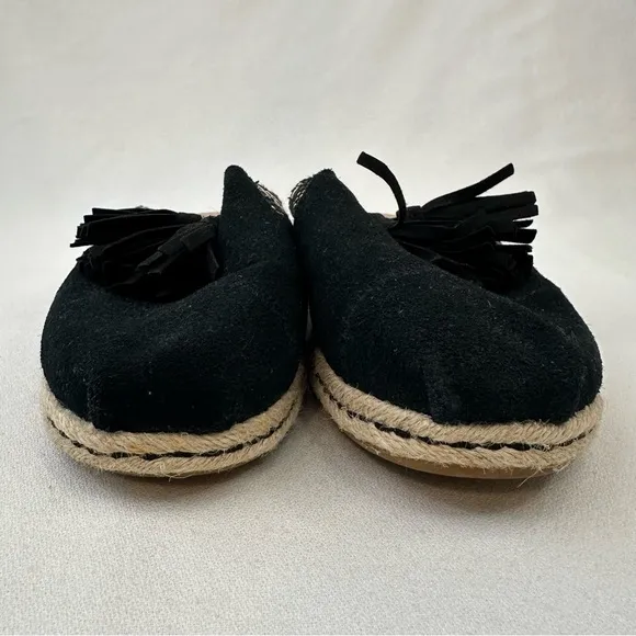 TOMS Black Nova Espadrille Black Suede Aztec Mule Flats 9.5
