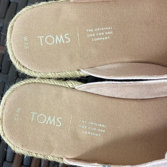 Toms Canvas Espadrille Palm Embroidered Striped Sun Slides Loafers Pink Size 7.5