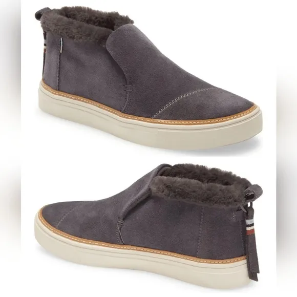 Toms Paxton Suede Slip On Platform Sneaker Chukka Bootie Fur Trimmed Gray size 7