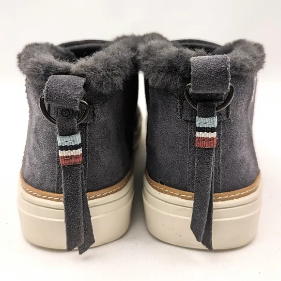 Toms Paxton Suede Slip On Platform Sneaker Chukka Bootie Fur Trimmed Gray size 7